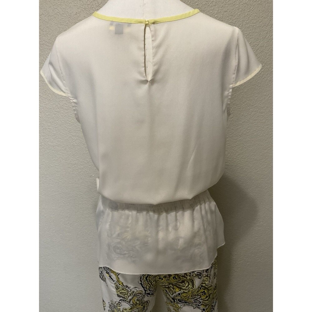 Ann Taylor Petites, Peplum Blouse, Cap Sleeves, Cream, Yellow Trim, Size: MP - Picture 6 of 8